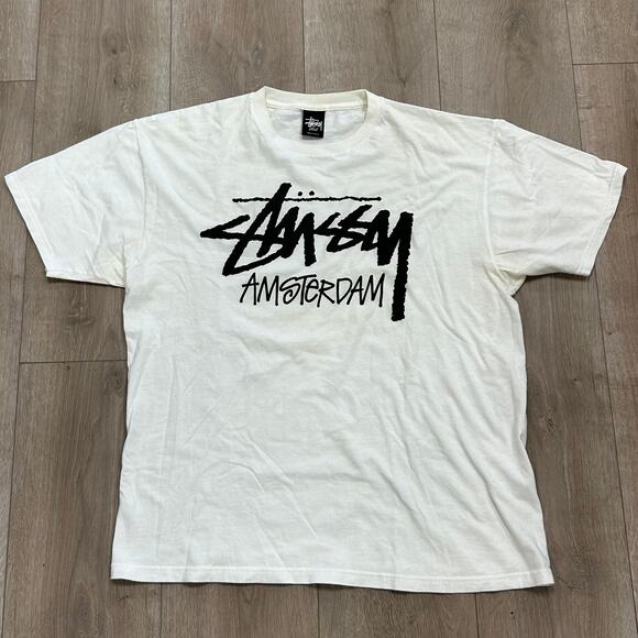 Stussy Amsterdam Chapter Logo Tee T Shirt White Size Large L B4 - Picture 1 of 5